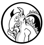 Wondering Monsters Podcast logo: Black and white image of a cartoon gremlin viewing from the side.
